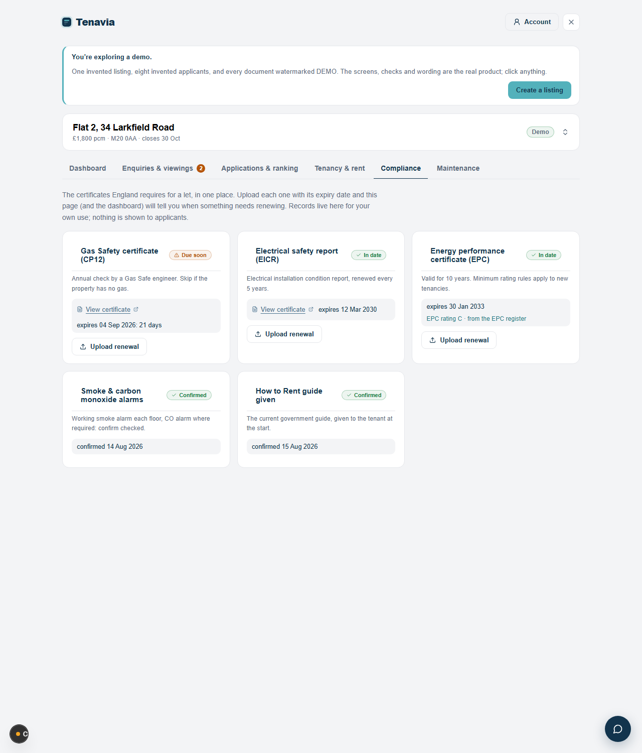 The compliance tab